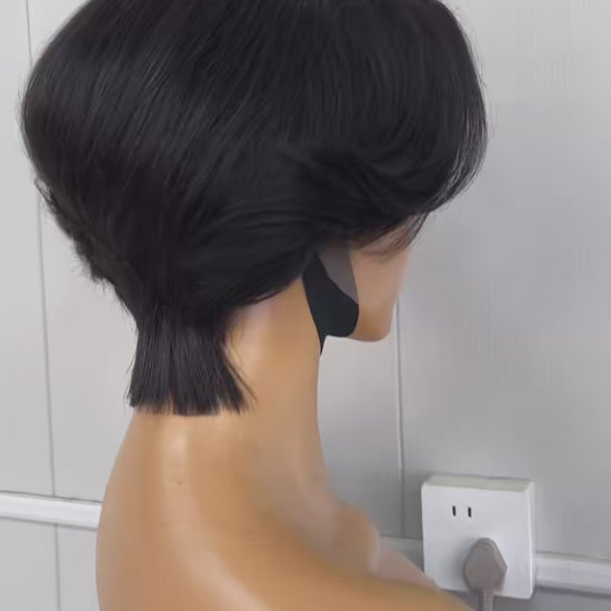 Human Hair Straight Pixie Cut Wig  Lace Front 13x4 for African American