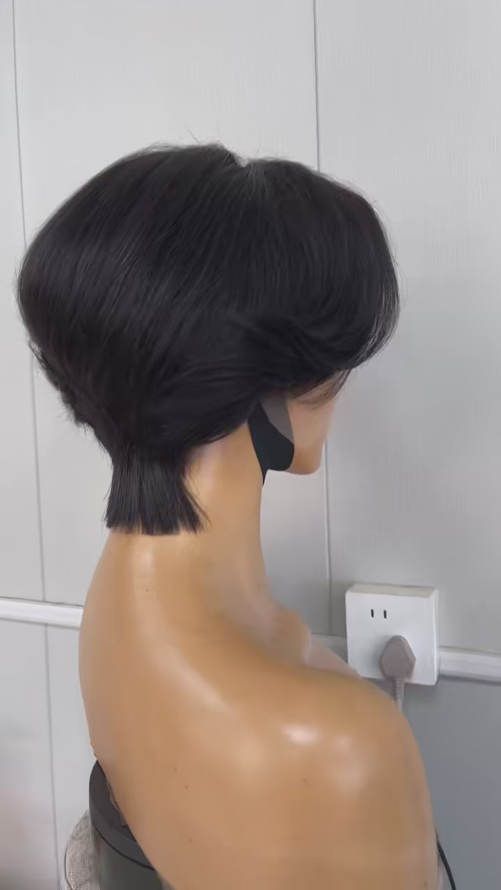 Human Hair Straight Pixie Cut Wig  Lace Front 13x4 for African American