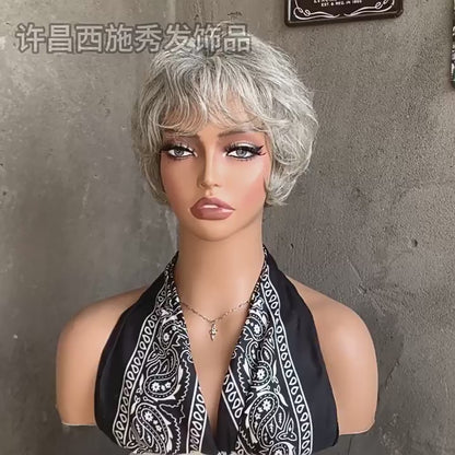 Light Salt and Pepper Wigs Human Hair Straight Grey Pixie Cut for Black Women