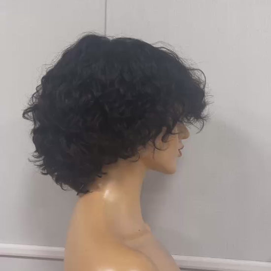Black Human Hair Pixie Cut Wig Natural Wave Lace Frontal 13x4 for African American