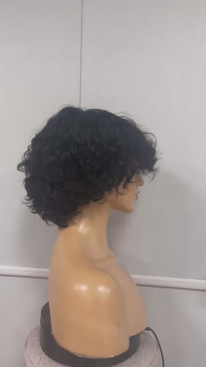 Black Human Hair Pixie Cut Wig Natural Wave Lace Frontal 13x4 for African American