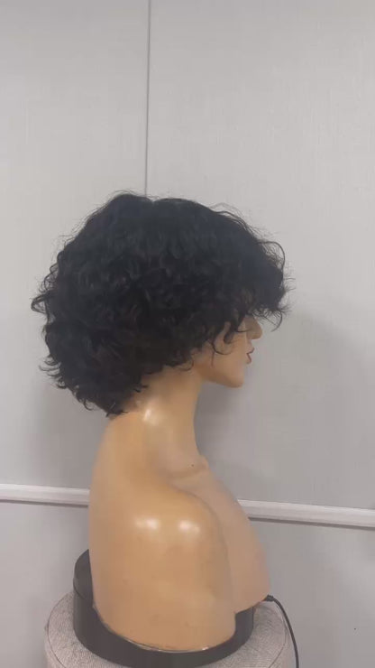 Black Human Hair Pixie Cut Wig Natural Wave Lace Frontal 13x4 for African American
