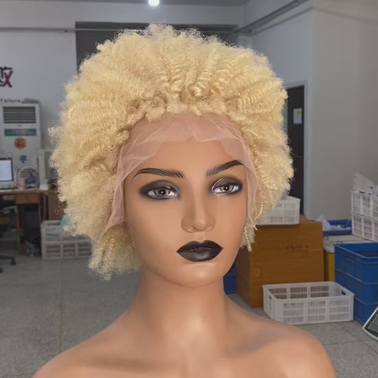 Short Human Hair Blonde Afro Wig Lace Front Brazilian Hair for Black Women