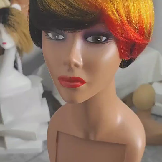 Short Pixie Cut Wig Human Hair Glueless Straight Pixie Wig Multicolor with Black Color for Black Women