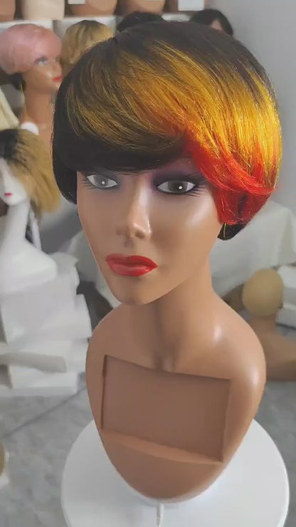 Short Pixie Cut Wig Human Hair Glueless Straight Pixie Wig Multicolor with Black Color for Black Women