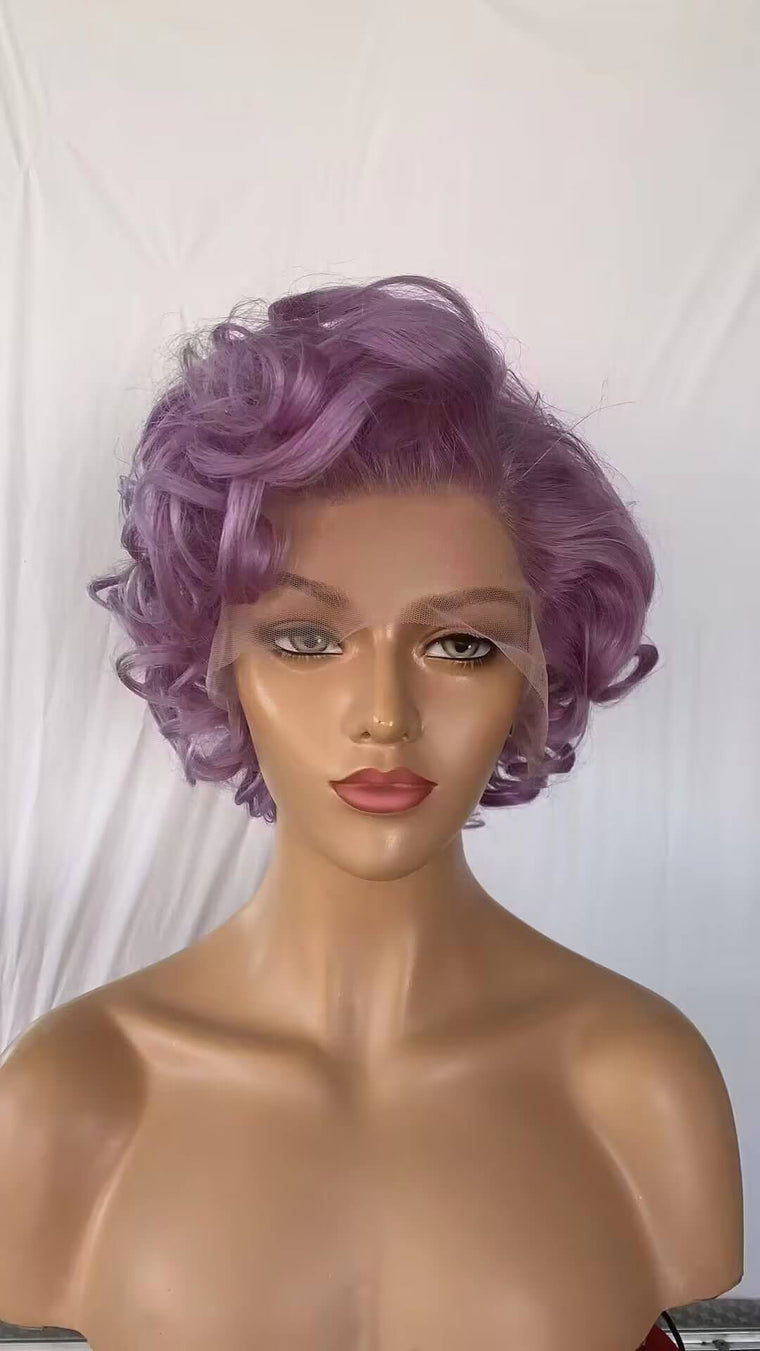 purple curly pixie cut lace front wig