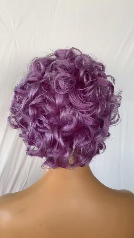 purple curly pixie cut lace front wig
