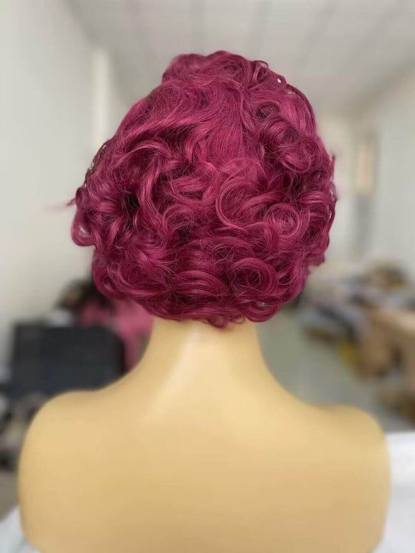 purple pixie cut lace wig human hair wave