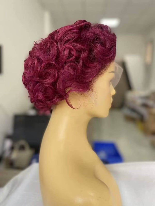 purple pixie cut lace wig wave human hair