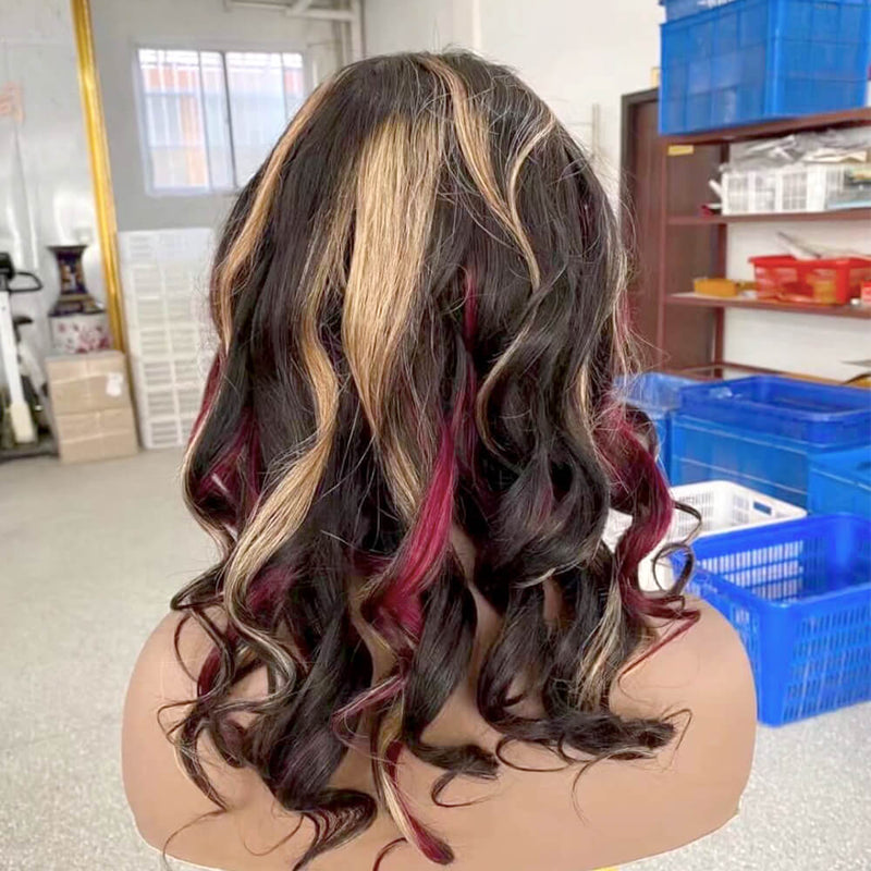 Red Highlight Human Hair Lace Frontal Wig Loose Wave for African American-2