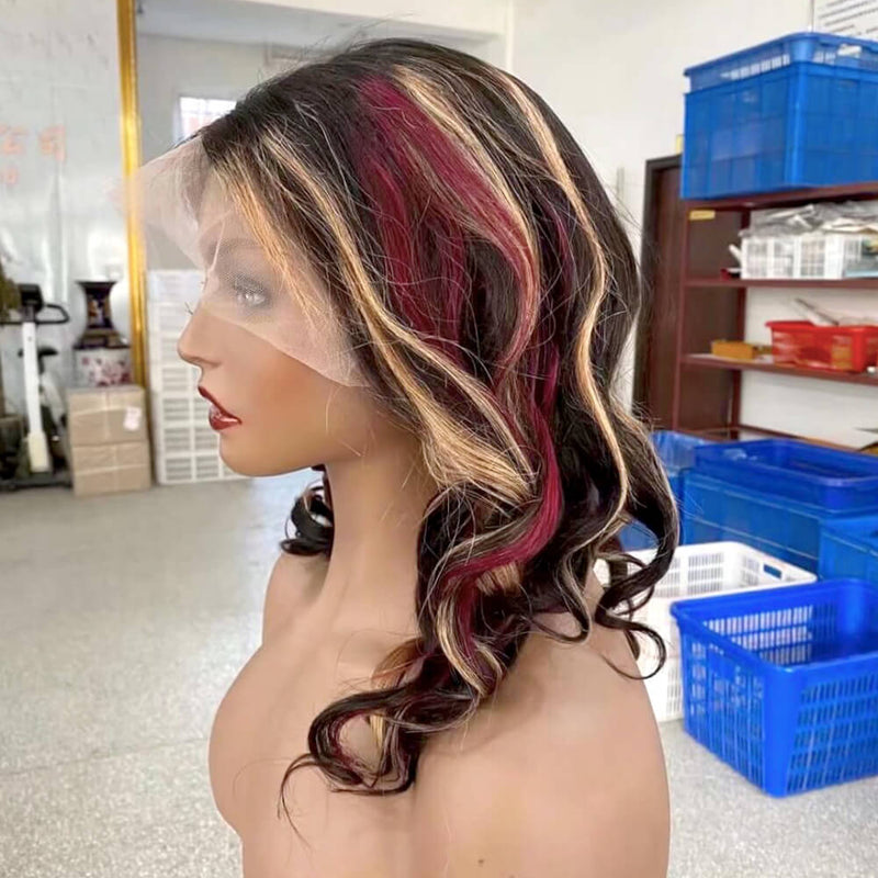 Red Highlight Human Hair Lace Frontal Wig Loose Wave for African American-3