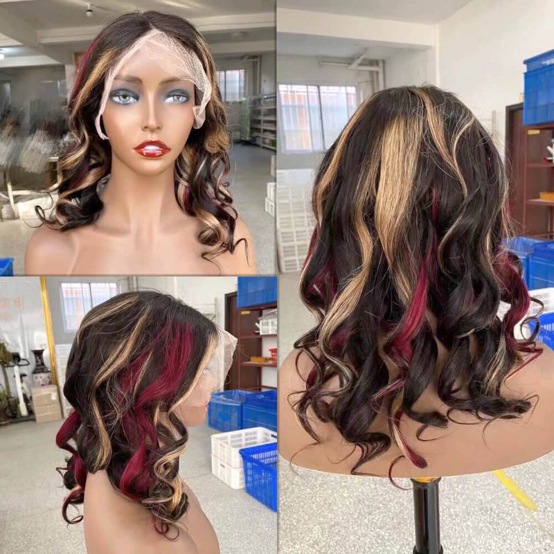 Red Highlight Human Hair Lace Frontal Wig Loose Wave for African American-4