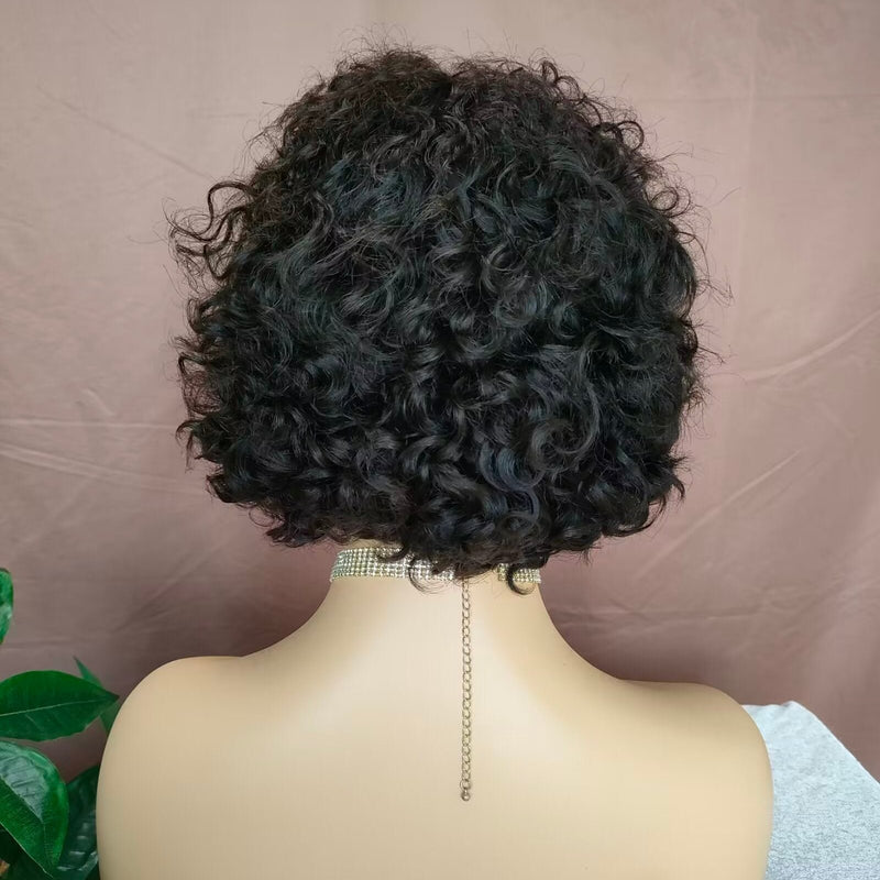 Black Curly Pixie Cut Wigs Lace Frontal  13x4 Virgin Human Hair for African American