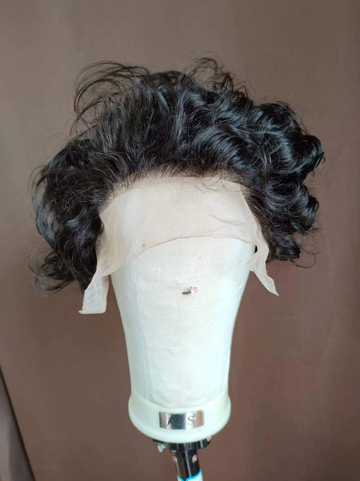 short black curly human hair lace frontal wig