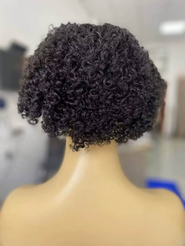 short black kinky curl pixie cut human hair wig