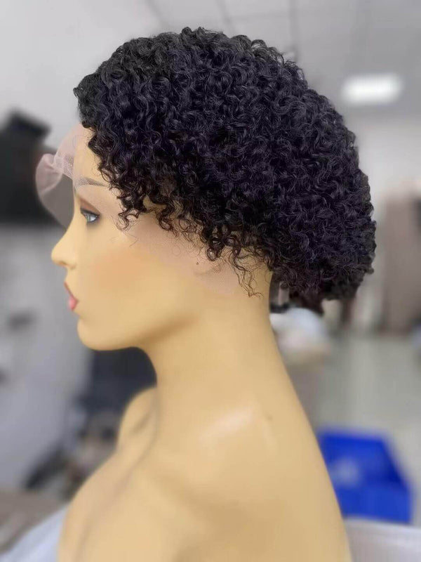 short black kinky curl pixie cut wig human hair
