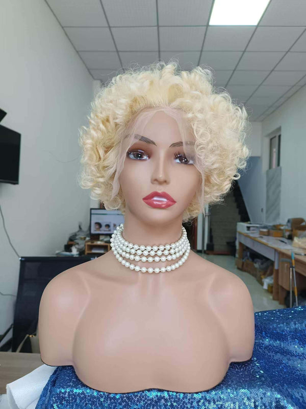 short blonde afro kinky human hair lace wig