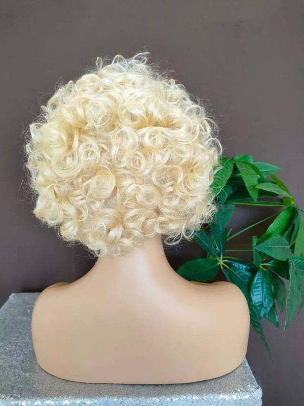 short blonde color pixie cut lace wig curly 