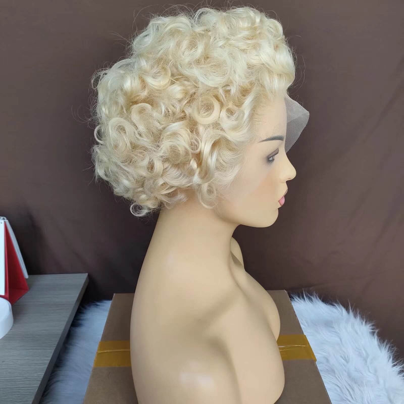 short blonde curly pixie cut wig