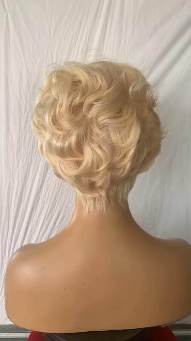 short blonde pixie cut wave human hair wig