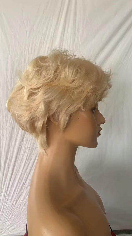 short blonde pixie cut wave lace front wig