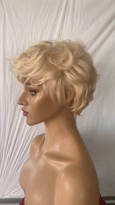 short blonde pixie cut wave lace wig