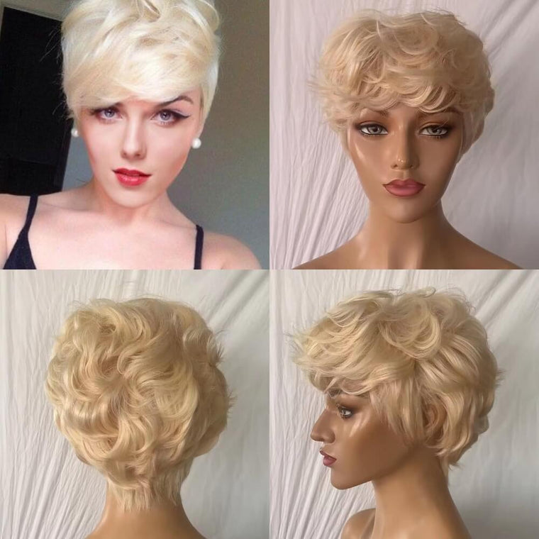 Short Blonde Pixie Cut Body Wave Wig Human Hair for African American