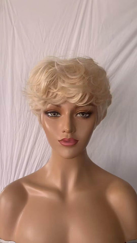 short blonde pixie cut wave wig human hair