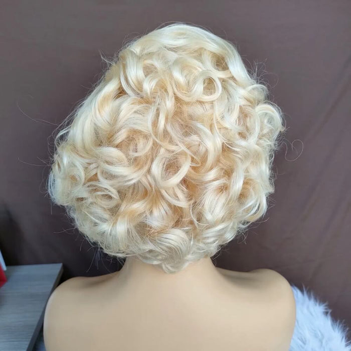 short blonde pixie cut wig human hair curly