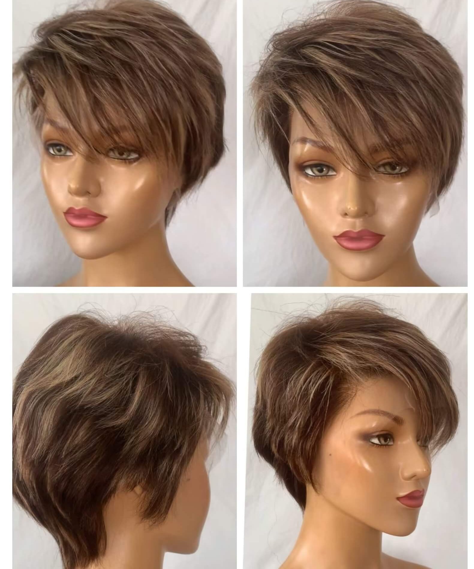 short brown mix colo rstraight pixie cut wig