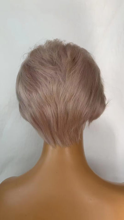 short gray color straight pixie cut lace wig