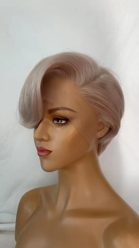 short gray straight pixie cut human hair lace wig