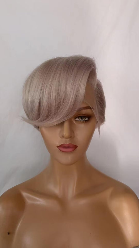 short gray straight pixie cut lace frontal wig