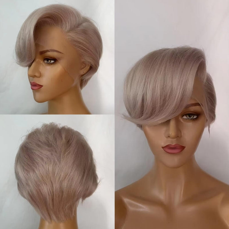 short gray straight pixie cut lace wig