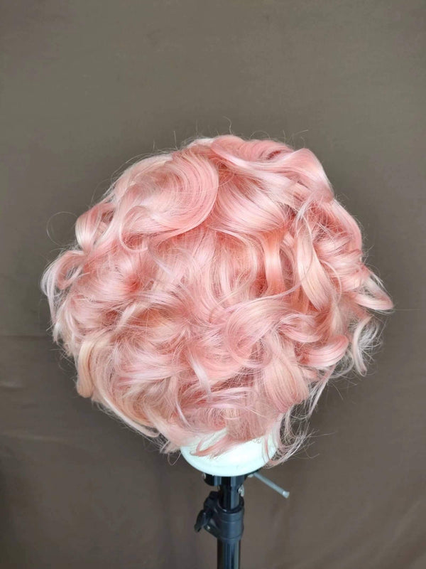 short pink wave pixie cut wig