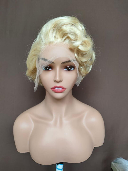 short side part curly pixie cut wig