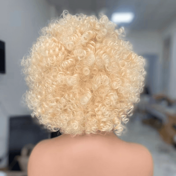 Short Blonde Afro Kinky Wig Lace Frontal Brazilian Hair for Black Women -2