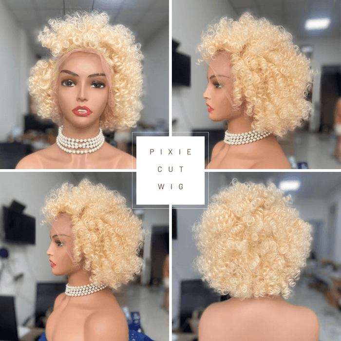 Short Blonde Afro Kinky Wig Lace Frontal Brazilian Hair for Black Women -all