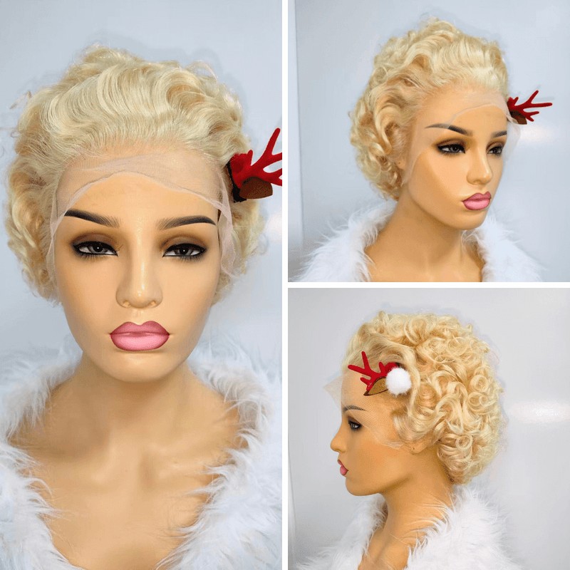 Short Blonde Pixie Cut Wig Wavy Virgin Hair Lace Front Wig for Black Women-1