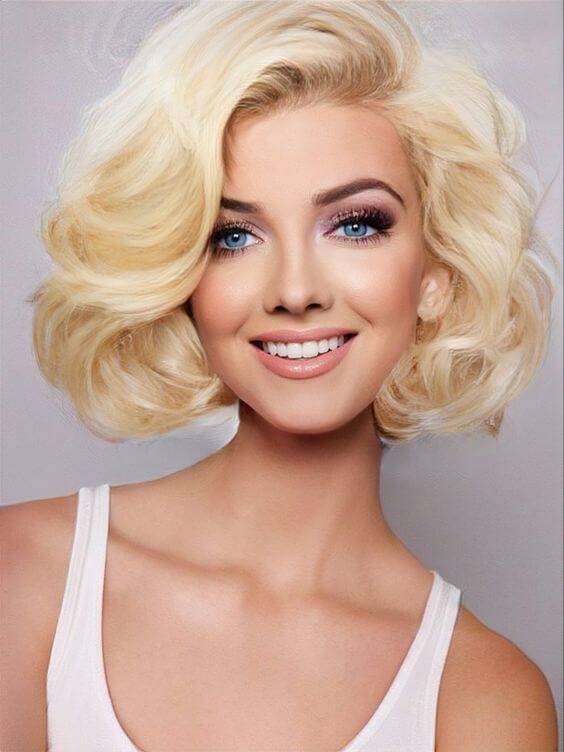 Curly Blonde Pixie Cut Lace Wig with Side Part Bangs Human Hair-model
