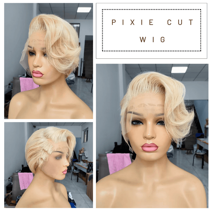 Blonde Razor Cut Wig with Side Part Bangs Human Hair for Black Women-1