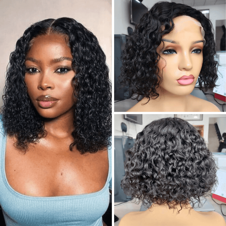 Deep Wave Bob Human Hair Lace Front Wig 13x6 for African American