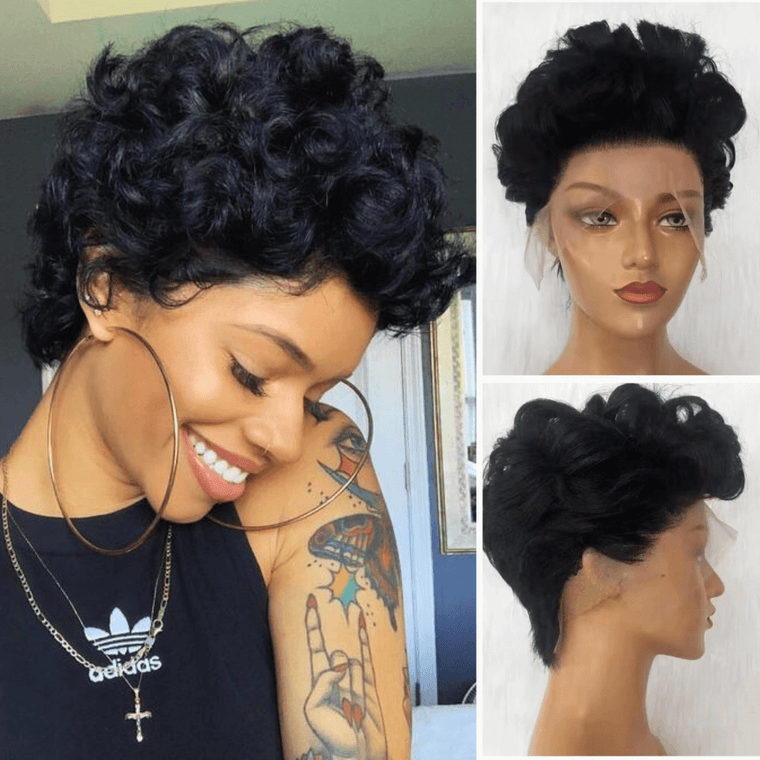 Human Hair Short Pixie Cut Wigs for African American 13x6 Lace Frontal