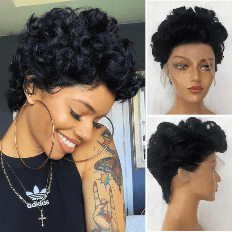 Human Hair Short Pixie Cut Wigs for African American 13x6 Lace Frontal-main