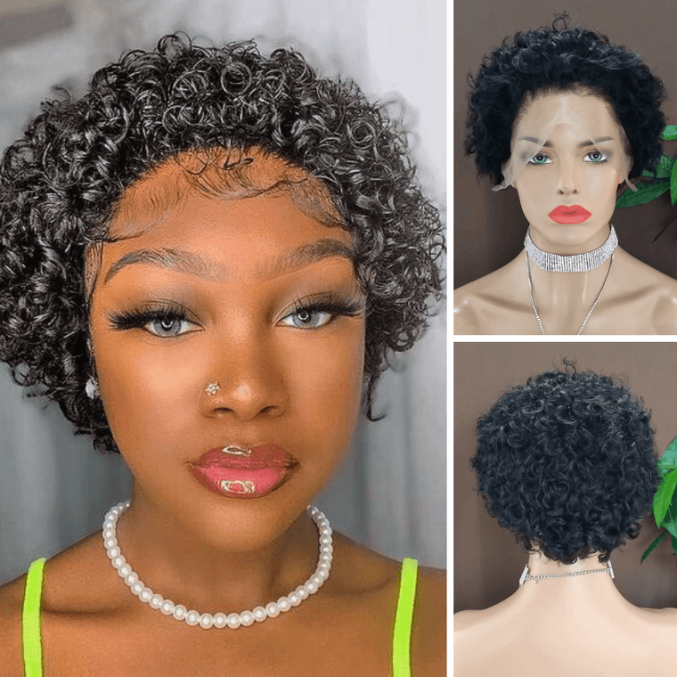 Brazilian Curly Pixie Cut Wig Human Hair Lace Frontal for African American