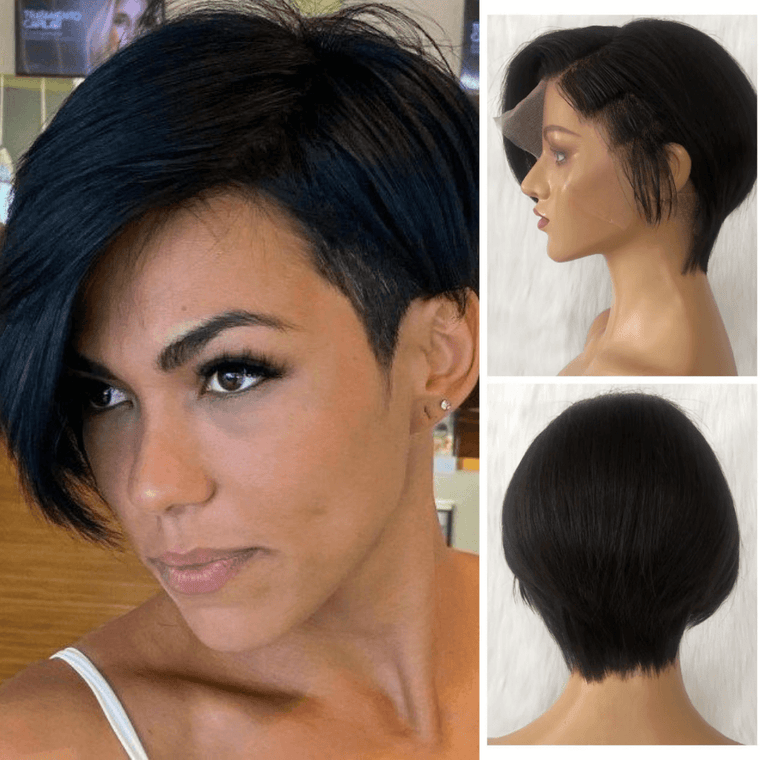 Pixie Cut Wig with Frontal Human Hair Side Part Bangs for African American