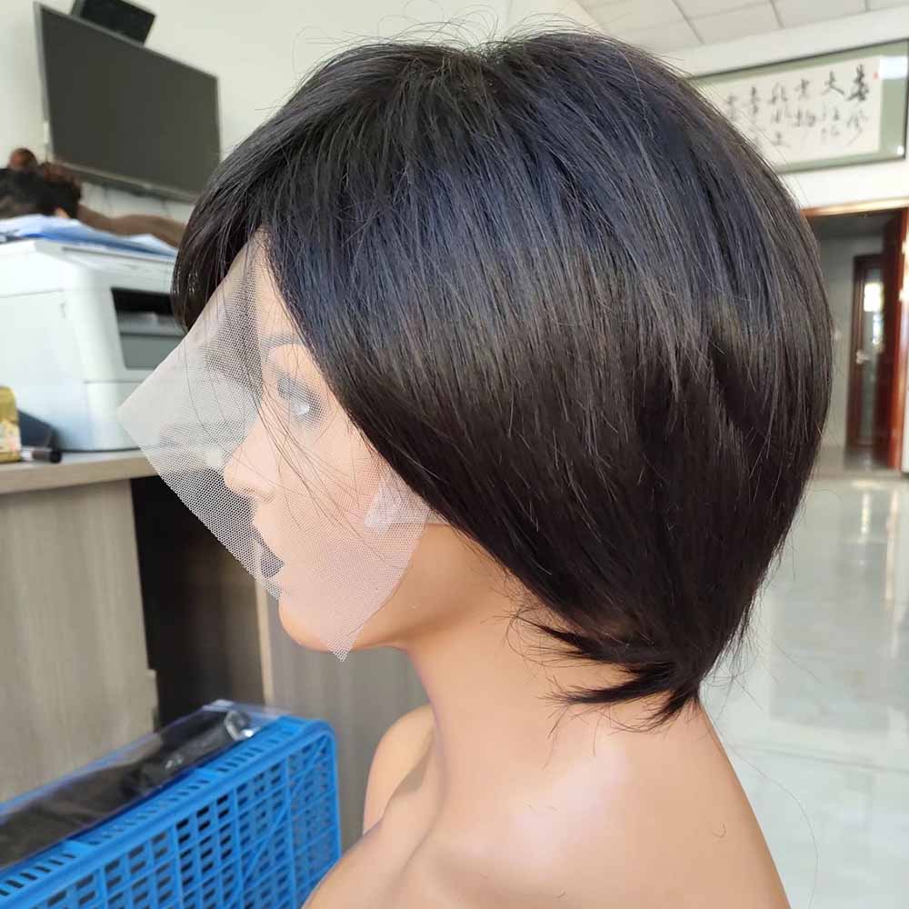 100% Human Hair Short Pixie Wigs Straight Lace Frontal Wig for Black Women