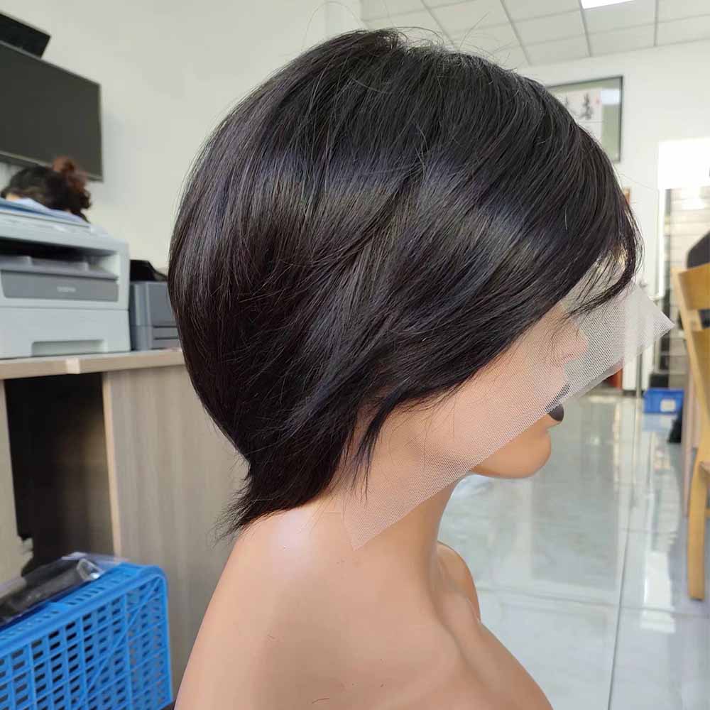 100% Human Hair Short Pixie Wigs Straight Lace Frontal Wig for Black Women