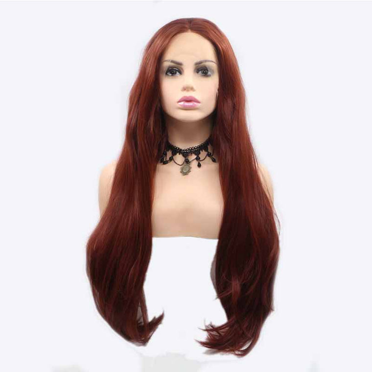 Synthetic Hair Lace Front Wig Straight Long brown Red Wig for Women