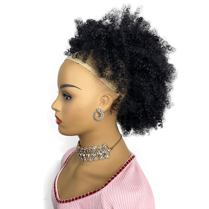 Afro Puff Drawstring Ponytail For Black Women , High Puff Drawstring Short  Ponytail Bun For Short Natural Hair , Afro Kinky Curly Ponytail Hairpieces  With Clip In Color 1B